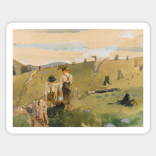 Boys On A Hillside by Winslow Homer Sticker by Classic Art Stall